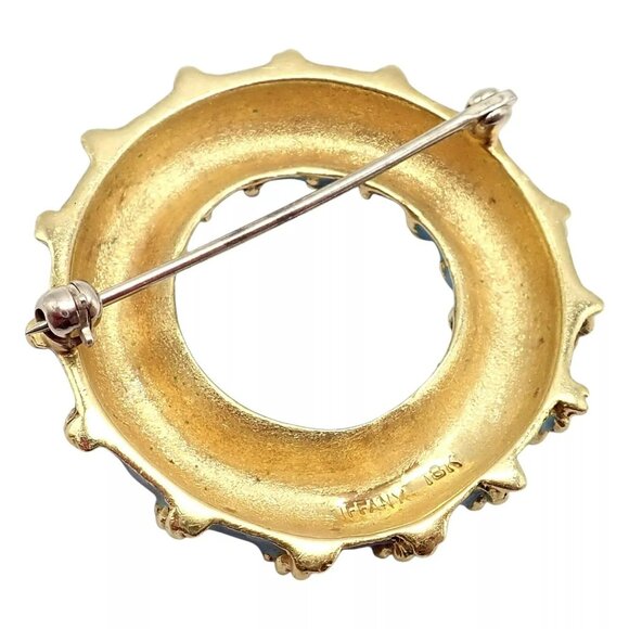 Rare! Vintage Tiffany & Co 18k Yellow Gold Blue Enamel Circle Rope Brooch Pin - Picture 6 of 13